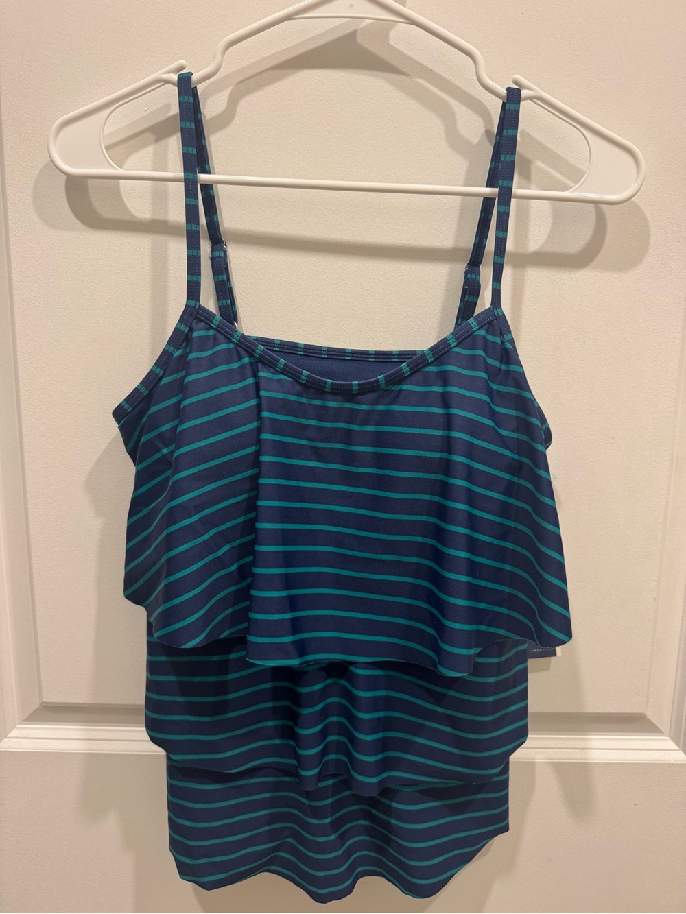Striped Navy & Teal Ruffle Tank Top